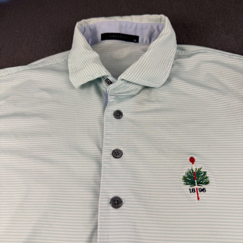 Greyson Mens Merion Golf Club 1896 Striped Polo Shirt Green White Size M